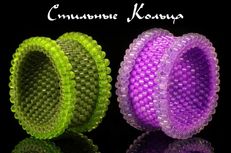 Кольцо из бисера с гранями мозаичным плетением